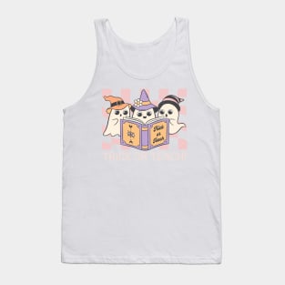 Groovy Halloween Trick or Teach Retro Ghost Teacher Tank Top